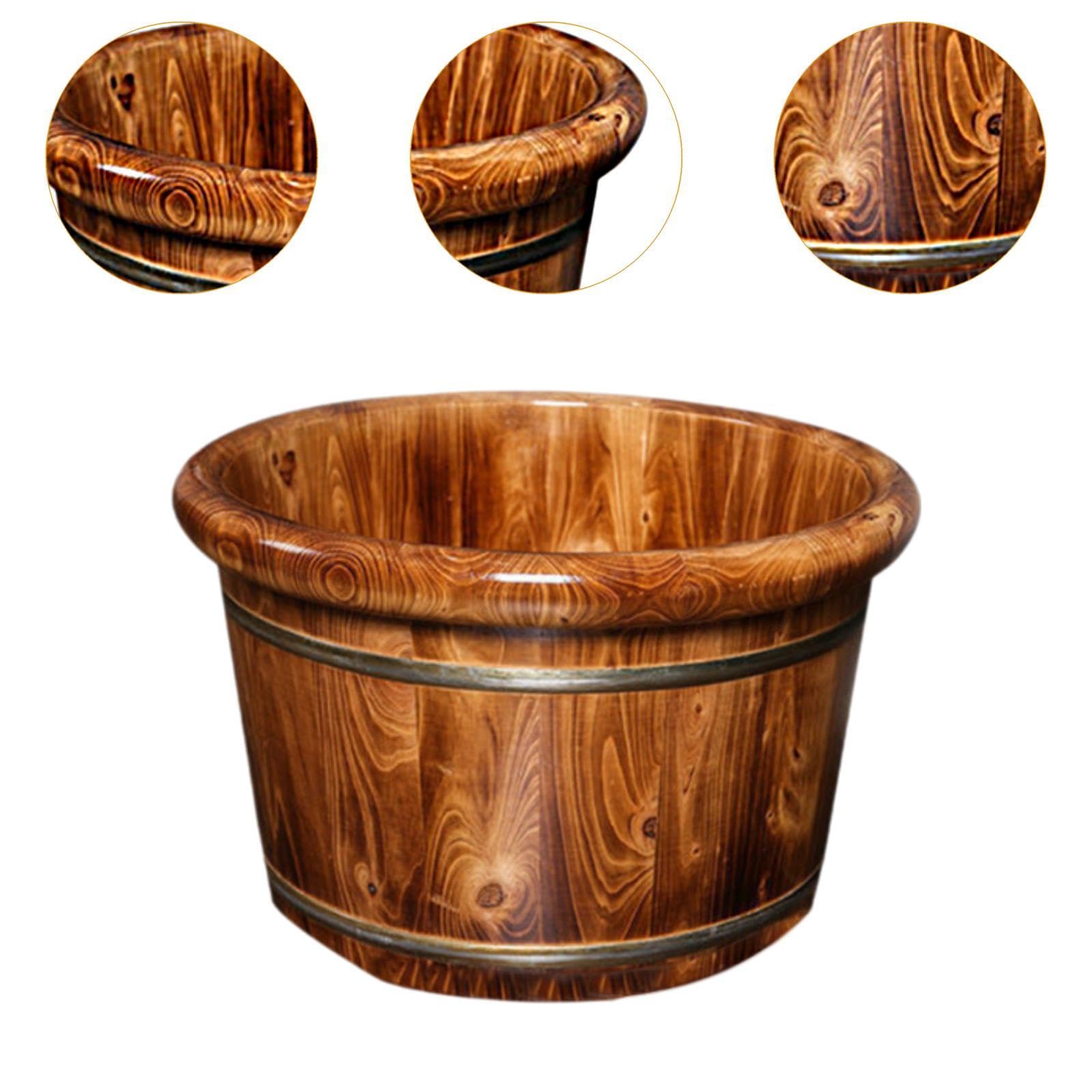 Fußbad Eimer aus Holz mit Ergonomischen Punkten Fußwanne mit Rundem Rand Tragbares Badefass Pediküre Eimer für Badezimmer Zuhause, L