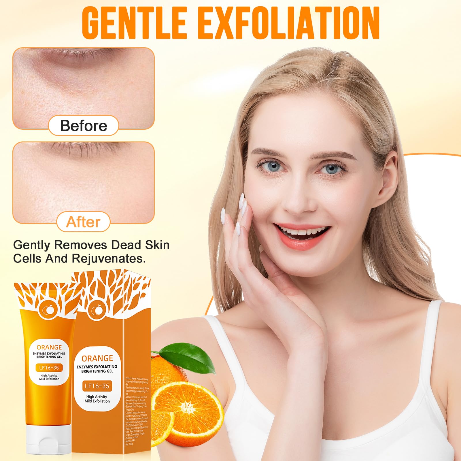 Gel Exfoliant Visage à L'orange 50g - Gel éclaircissant Et Blanchissant, Pour Un Teint Lumineux