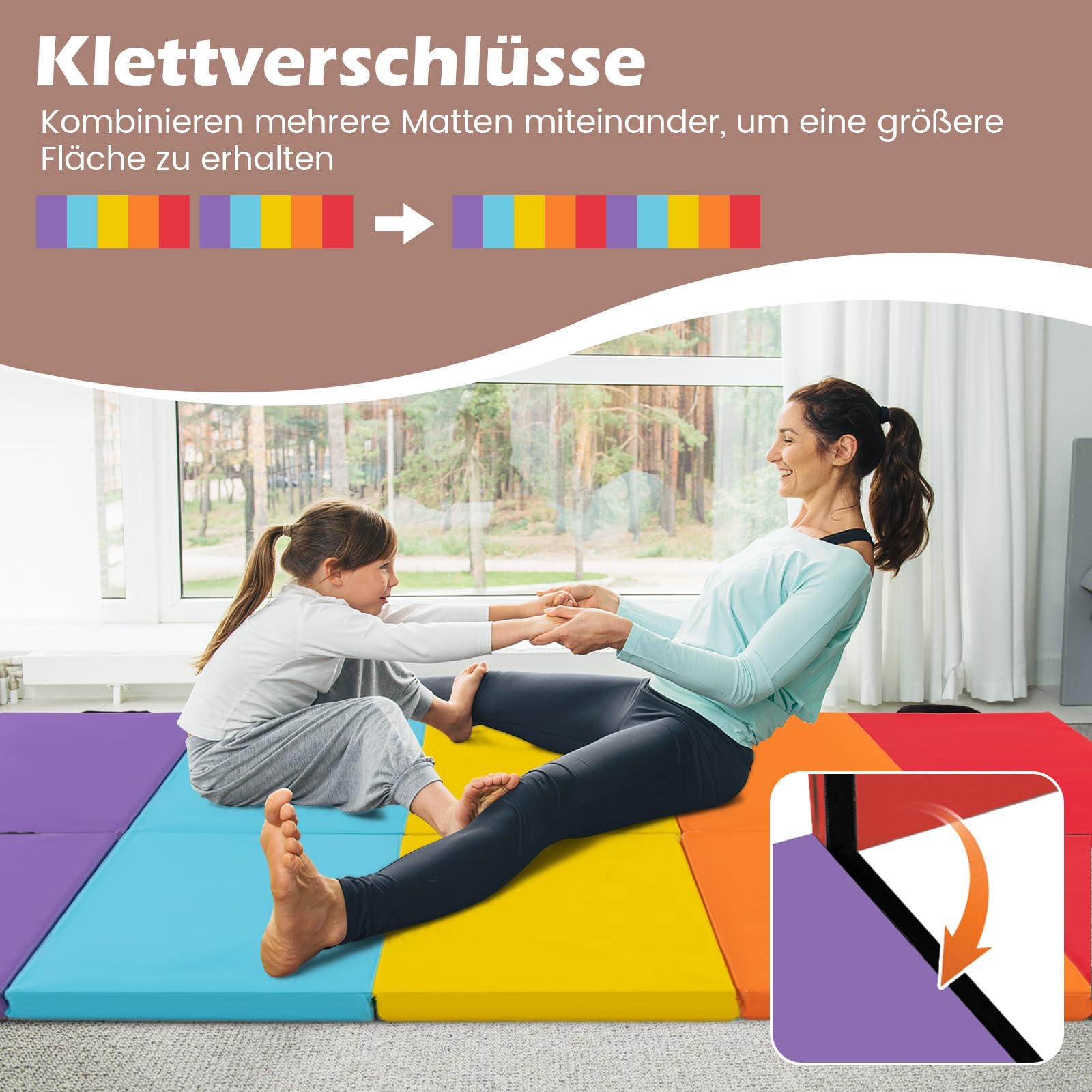 FANTASK Tapis de gymnastique en polyuréthane, pliable, avec poignée de transport, tapis de sport, tapis de fitness, pour enfants et adultes, 200 x 75 x 3 cm