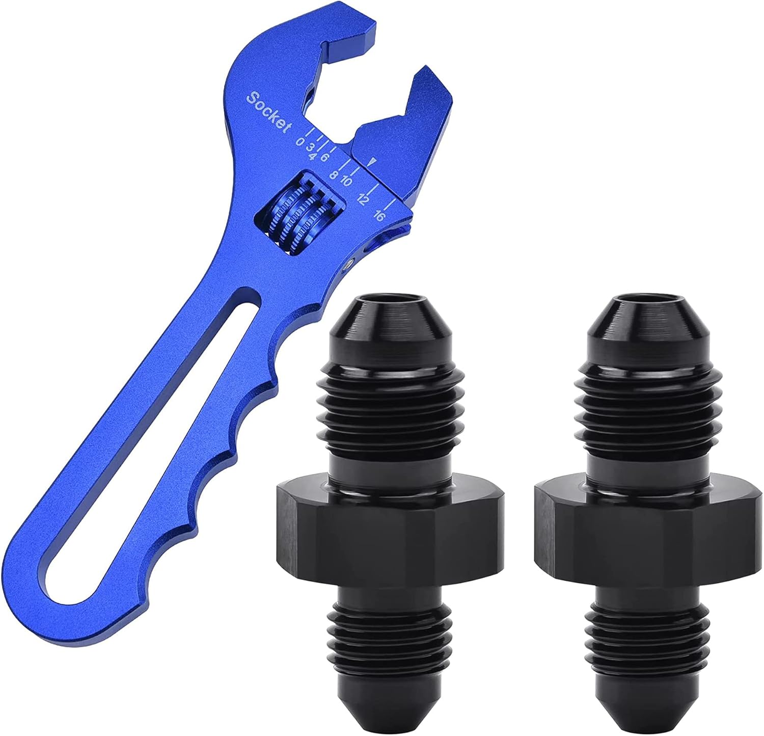 EVIL ENERGY 3AN to 4AN Male Coupler Union 2PCS Bundle with Adjustable 3AN-16AN Wrench Aluminum Blue