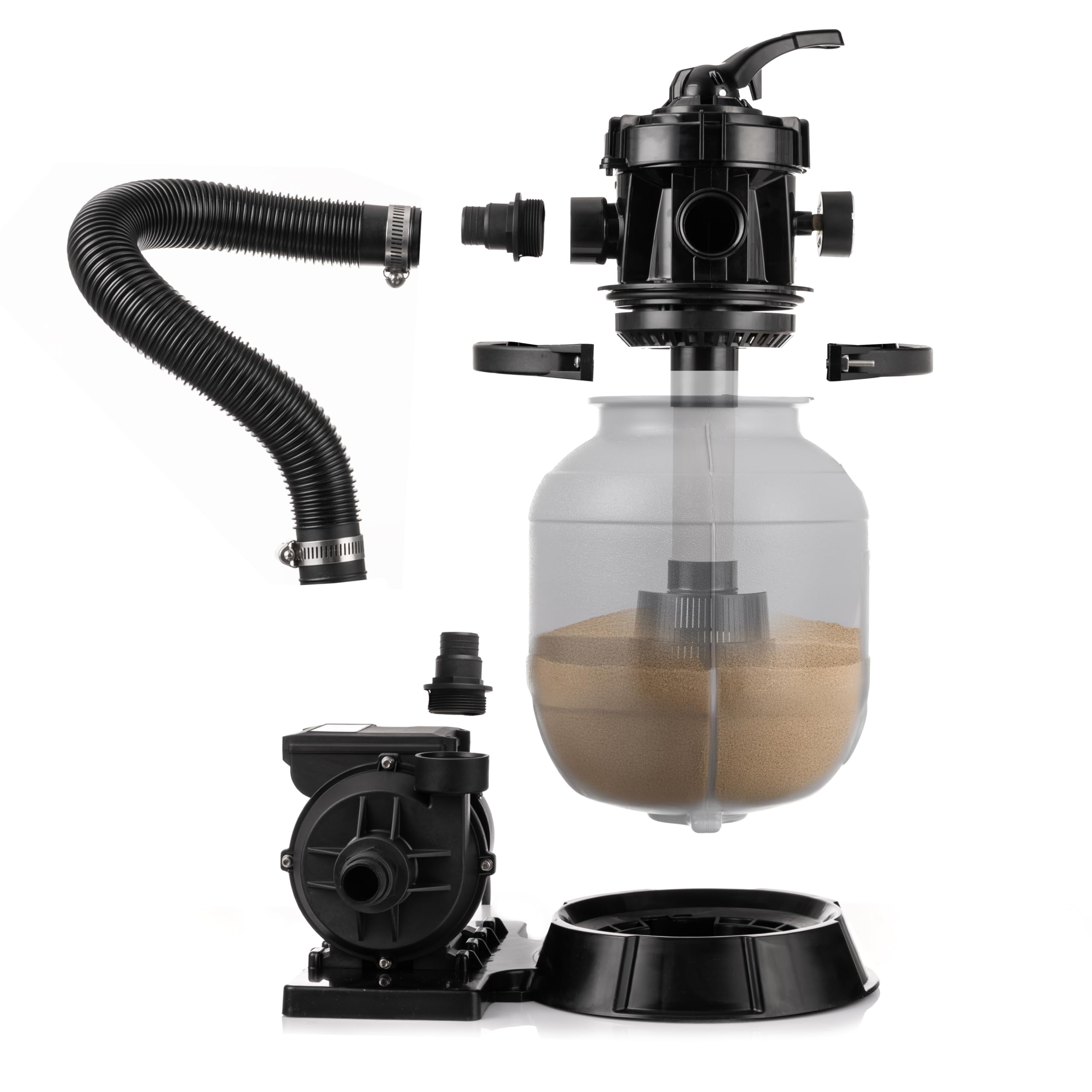 Lehmann Pompa Filtro a Sabbia per Piscina FP1, 8000 L/h, 7 Funzioni Filtrazione, Manometro, Motore con Avvolgimento in Rame, Sistema di Filtraggio Piscine Fino a 25 m³/25.000 L, Grigio