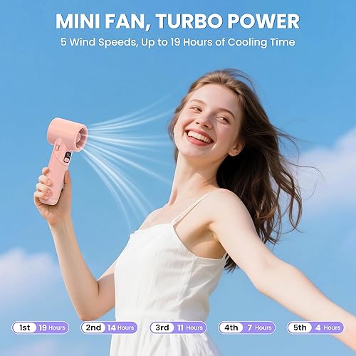 Miniatura 2 de Ventilador de mano portátil  Batería recargable de 5000 mAh, enfriamiento máximo de 19 horas, 5 velocidades, motor de alta potencia de 11000 RPM,