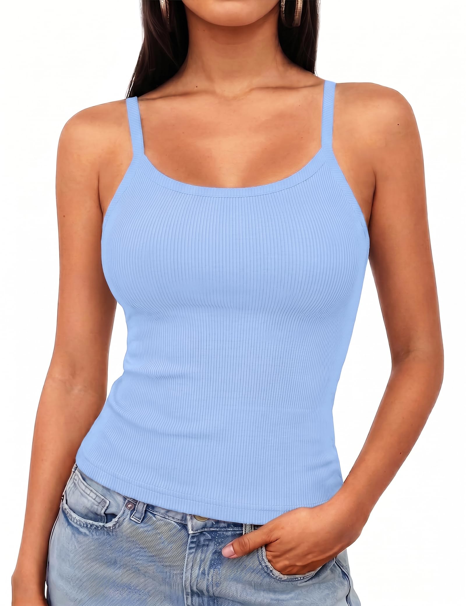 Aottori Tank Top Damen Sommer Ärmellose Spaghetti Tops Rundhals Gerippt Slim Fit Camisoles Tanktop Frauen Basic Crop Rückenfreies Sexy Oberteile