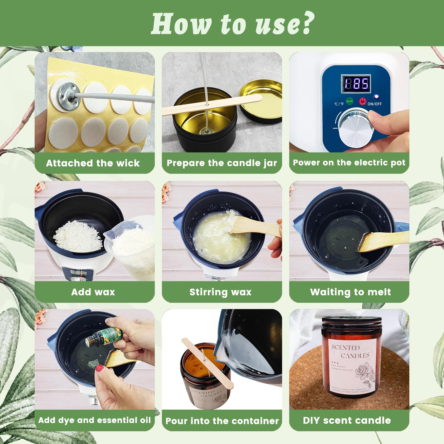 Kit completo de fabricación de velas para adultos con olla de fusión de cera digital | Juego de cera de soja con molde de cabeza de calavera, tarros de velas, fragancia, tintes y más
