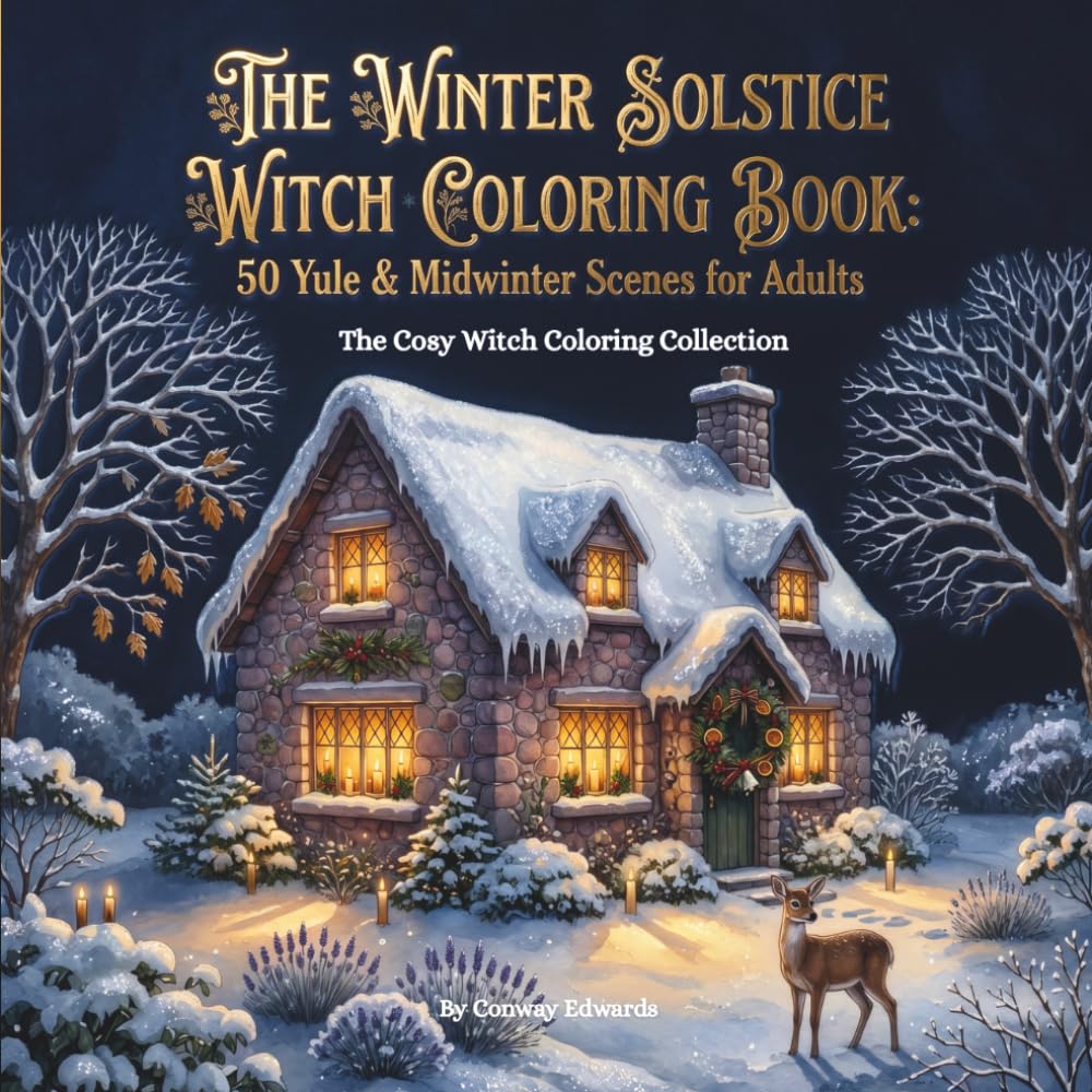 The Winter Solstice Witch Coloring Book: 50 Yule & Midwinter Scenes for Adults | Candlelit Cottages, Evergreen Wreaths, Yule Altars & Winter Magic: The Cozy Witch Coloring Collection, Vol. 7