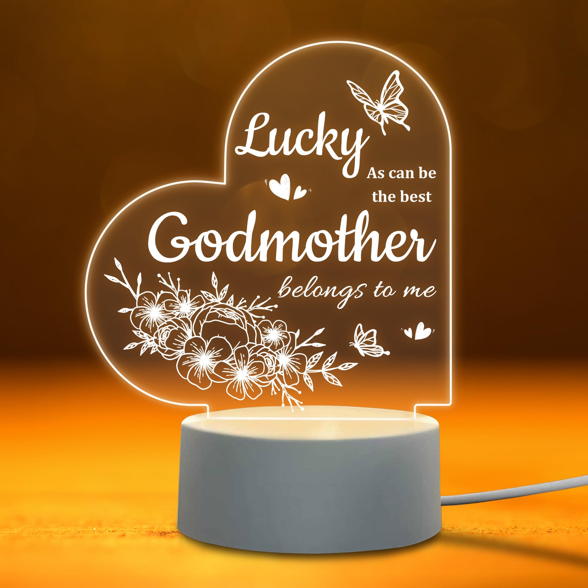 Novelty Godmother Gifts from Godchild, Godmothers are a Blessing Thank You for Being Mine Engraved Night Lights for Mother’s Day, Acrylic USB Night Lamps with Base for God Mom