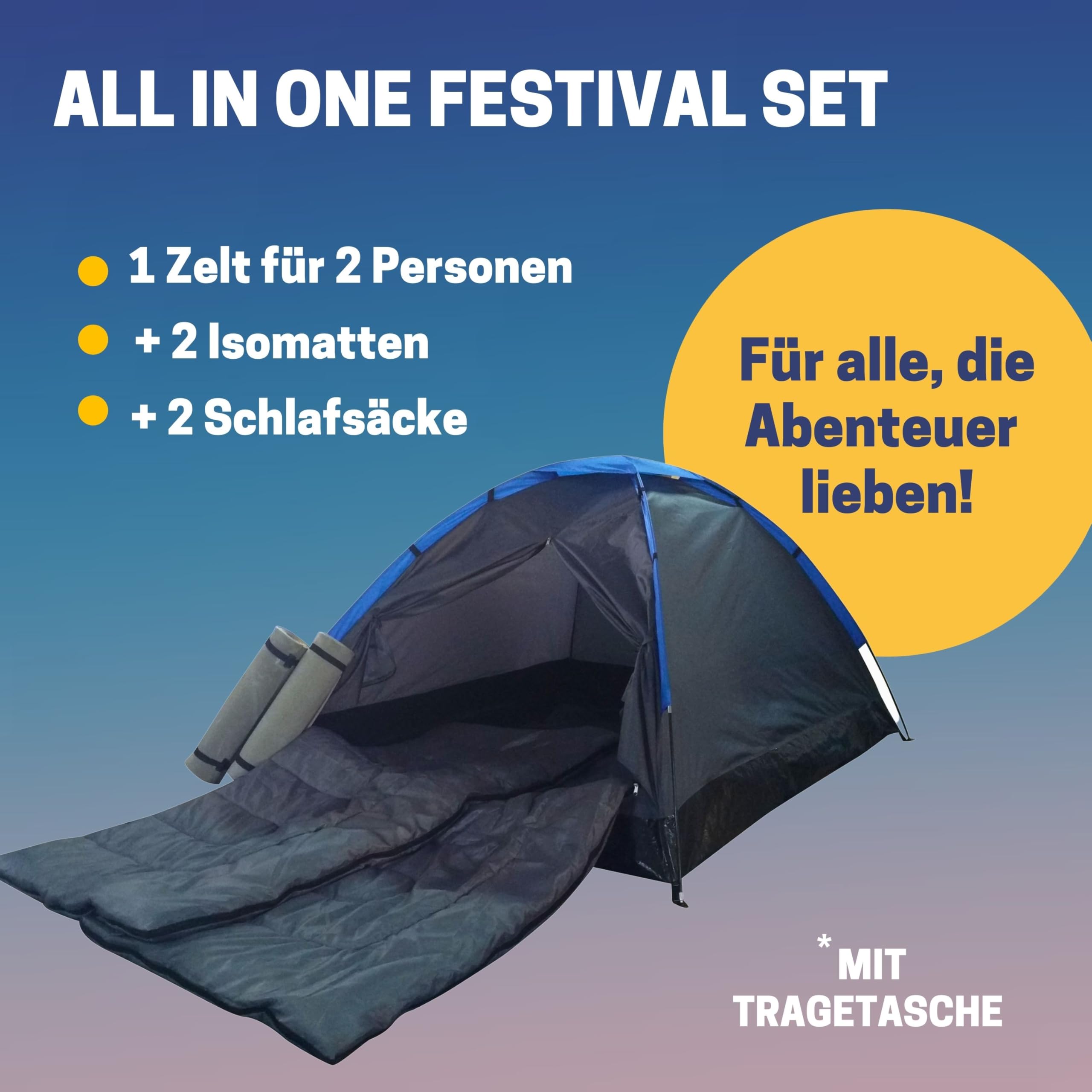 Best Sporting 2 Personen Zelt Set Festival mit 2 Isomatten und 2 Schlafsäcken I Iglu Campingzelt für 2 Personen 200 x 150 x 105 cm I 2 Mann Zelt wasserdicht für Camping Abenteuer I Zelte