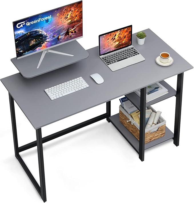 GreenForest Computer Desk with Monitor Stand and Reversible Storage Shelves,39 inch Small Home