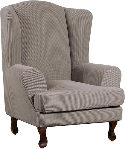 Turquoize Fundas para sillas Wingback, 2 piezas, fundas elásticas para sillas con respaldo alado, funda de tela jacquard de elastano con parte
