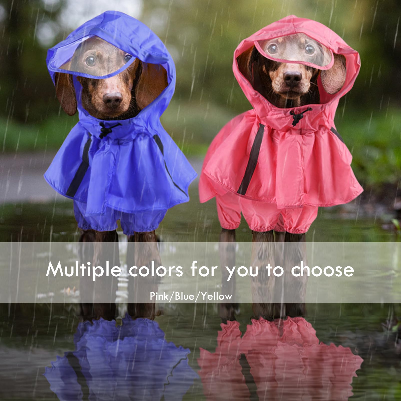 BAMY 2 piezas de impermeable para perros grandes con capucha dividida, poncho y sudadera con capucha impermeable para mascotas, ropa de lluvia ligera y transpirable, traje ajustable para mascotas para