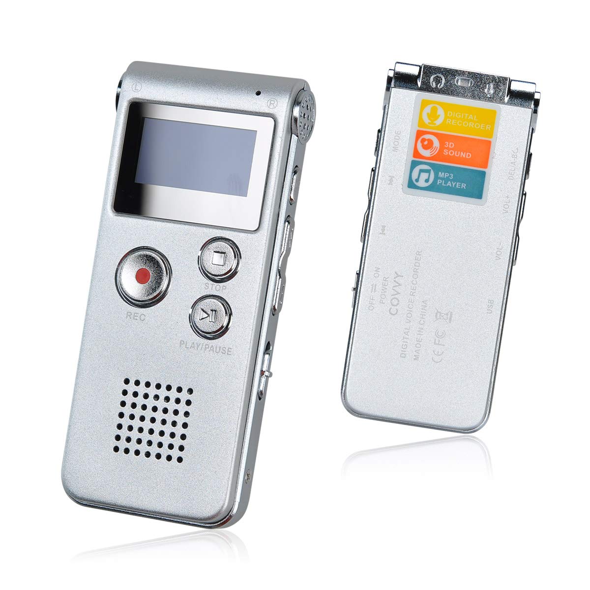 Dictaphone Enregistreur Numérique Portable 8GB Enregistreur Audio Lecteur MP3 LCD Argent