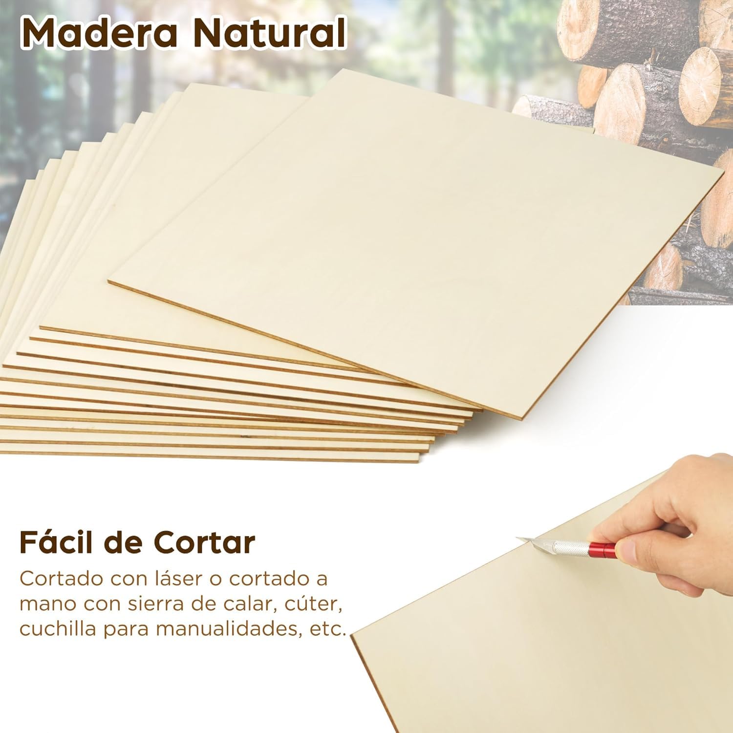 LotFancy Madera Contrachapada de 3 mm, 30 x 30 cm, 12 Piezas Paneles Finos de Bricolaje Cortados con Láser, Láminas de Madera Contrachapada, Manualidades, Kits de Construcción, Modelismo