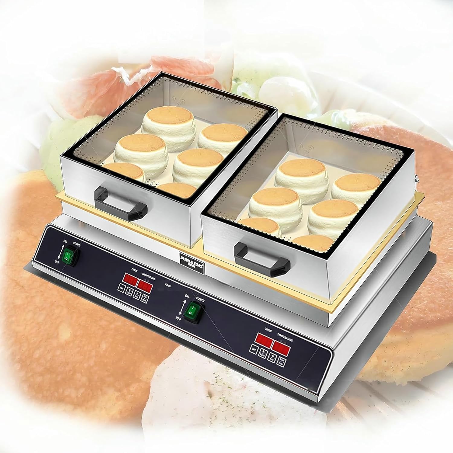 Electric Souffle Pancake Maker,with Glass Cover, Adjustable Temperature & Timer,for Professional Bakeries, Dessert Shops