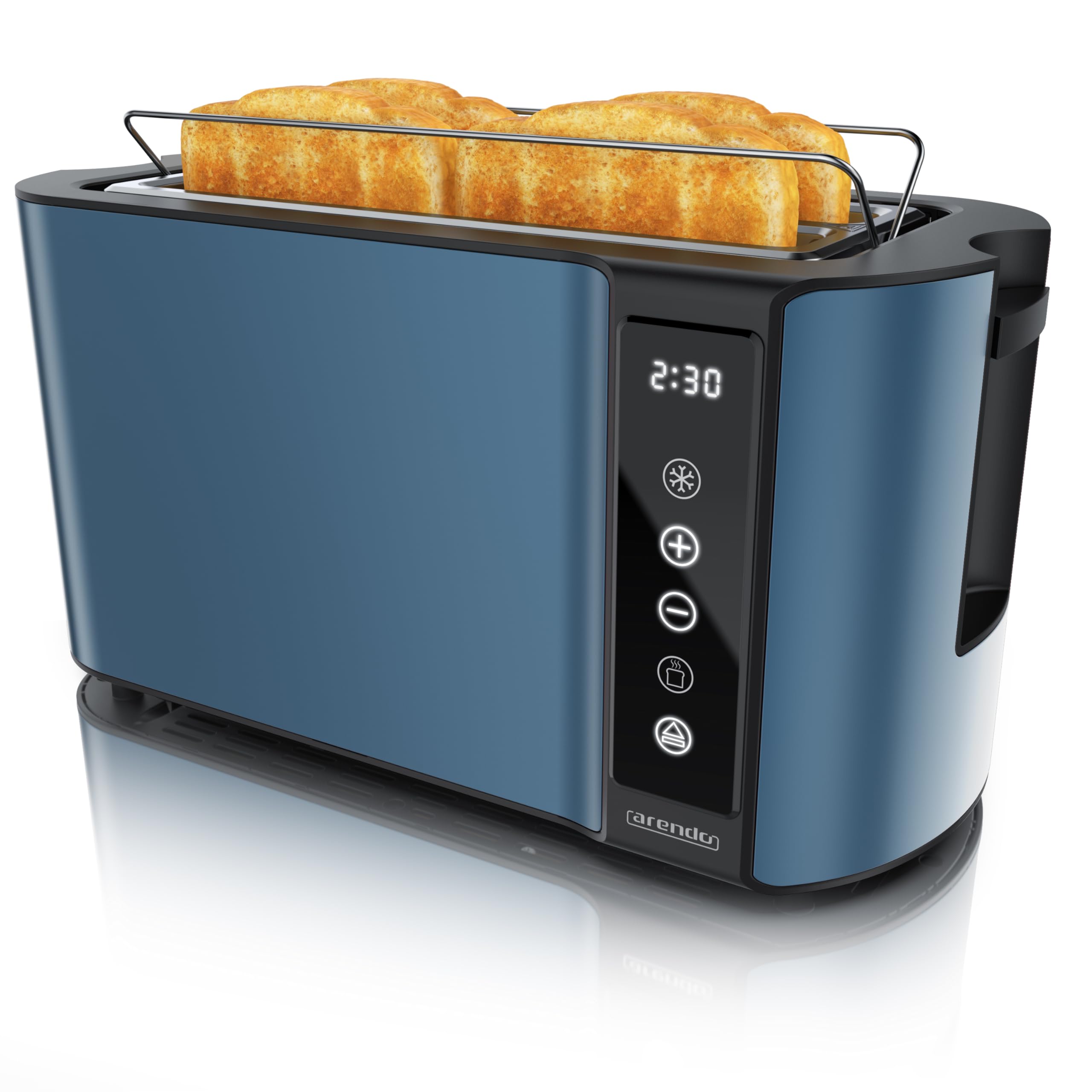 Arendo - Edelstahl Toaster Langschlitz 4 Scheiben- Touchscreen – Doppelwandgehäuse – Integrierter Brötchenaufsatz – 7 Bräunungsgrade – Brotzentrierung – Restzeitanzeige – Memoryfunktion - Admiralblau