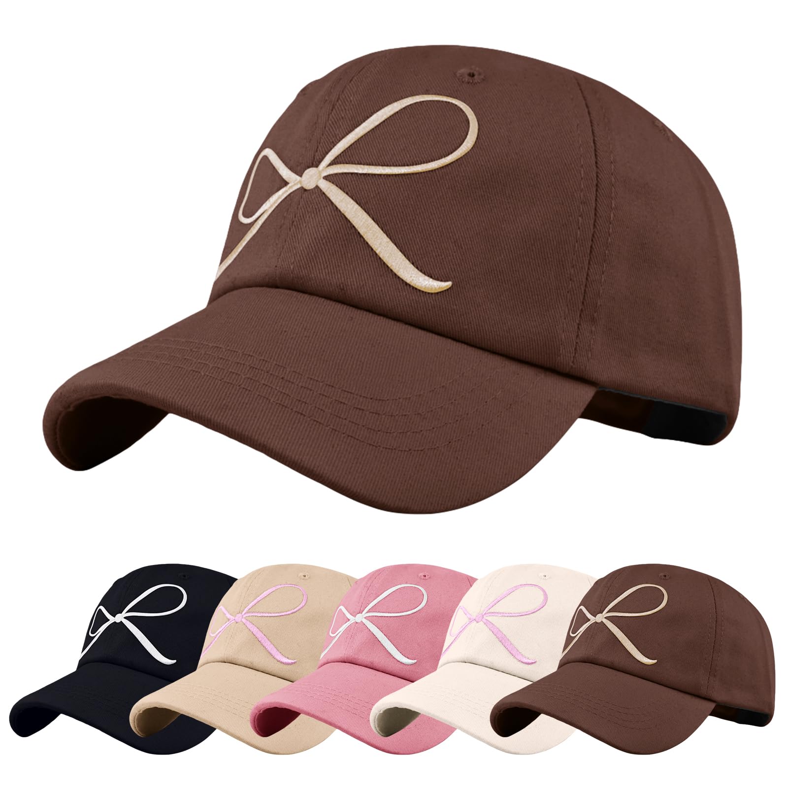 Tiakay Bow-Tie Baseball Cap for Women Men Bowknot Embroidered Trucker Hat Fashion Cute Sun Hats Visor Cap Adjustable Snapback Cap for Everyday Wear Outdoor Activities (Brown)