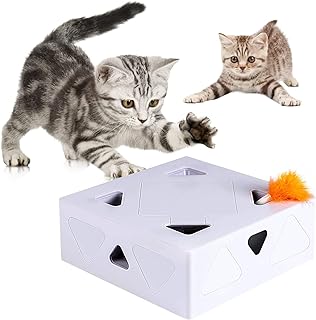 Smart Interactive Cat Toy, Ambush Interactive Electronic Cat Toy with Rotating Feather, Auto-Shut Off Funny Cat Feather Magic Box for Indoor Kitty Entertainment Exercise Catching Training Game (Box)