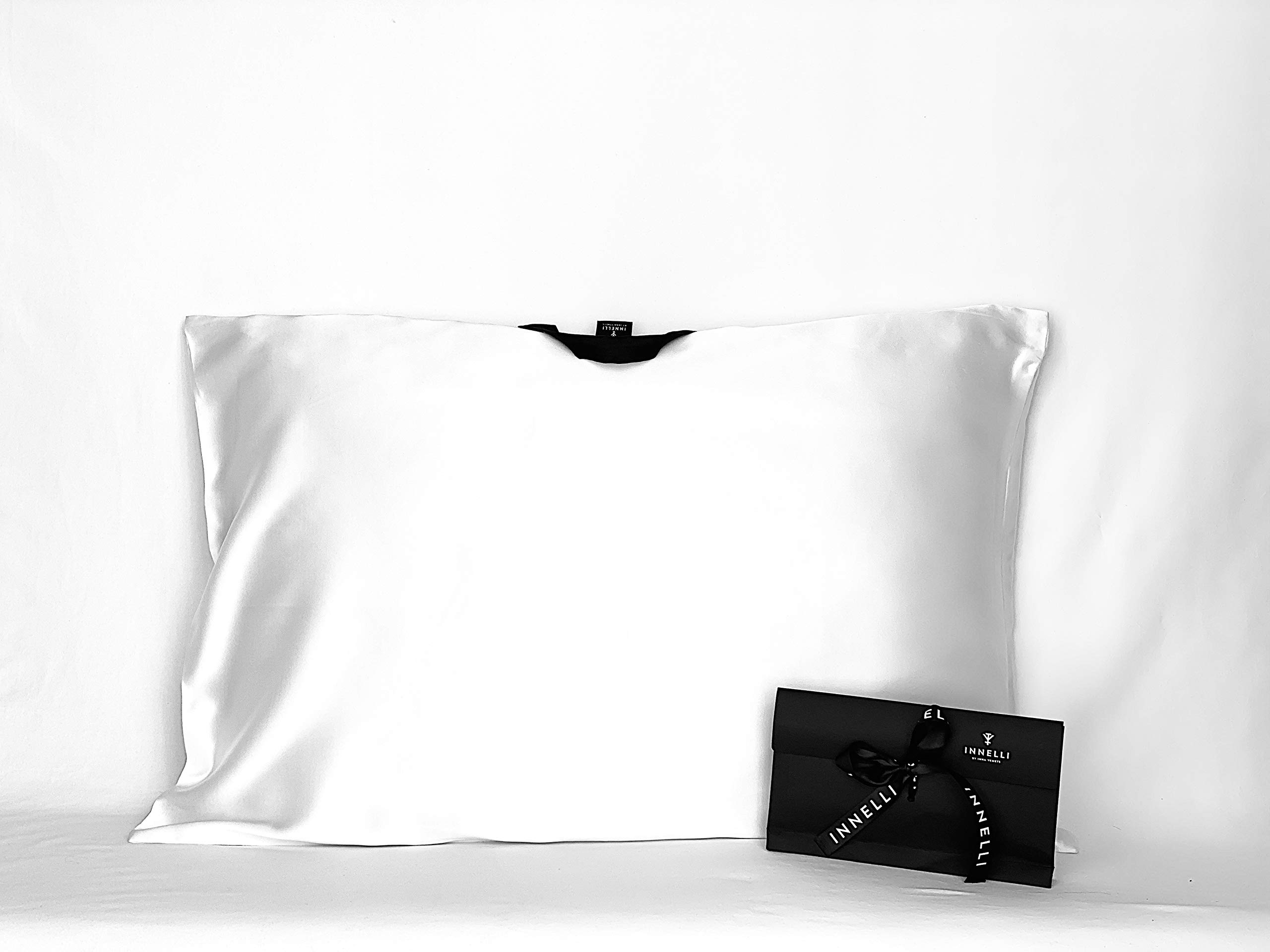 N2 Natural Silk Pillowcase with Hyaluronic Acid for Hair and Skin with Hidden Zipper, 19mm 600 Thread Count, 100% Hypoallergenic Both Sides Mulberry Silk Pillowcase by INNELLI (White)