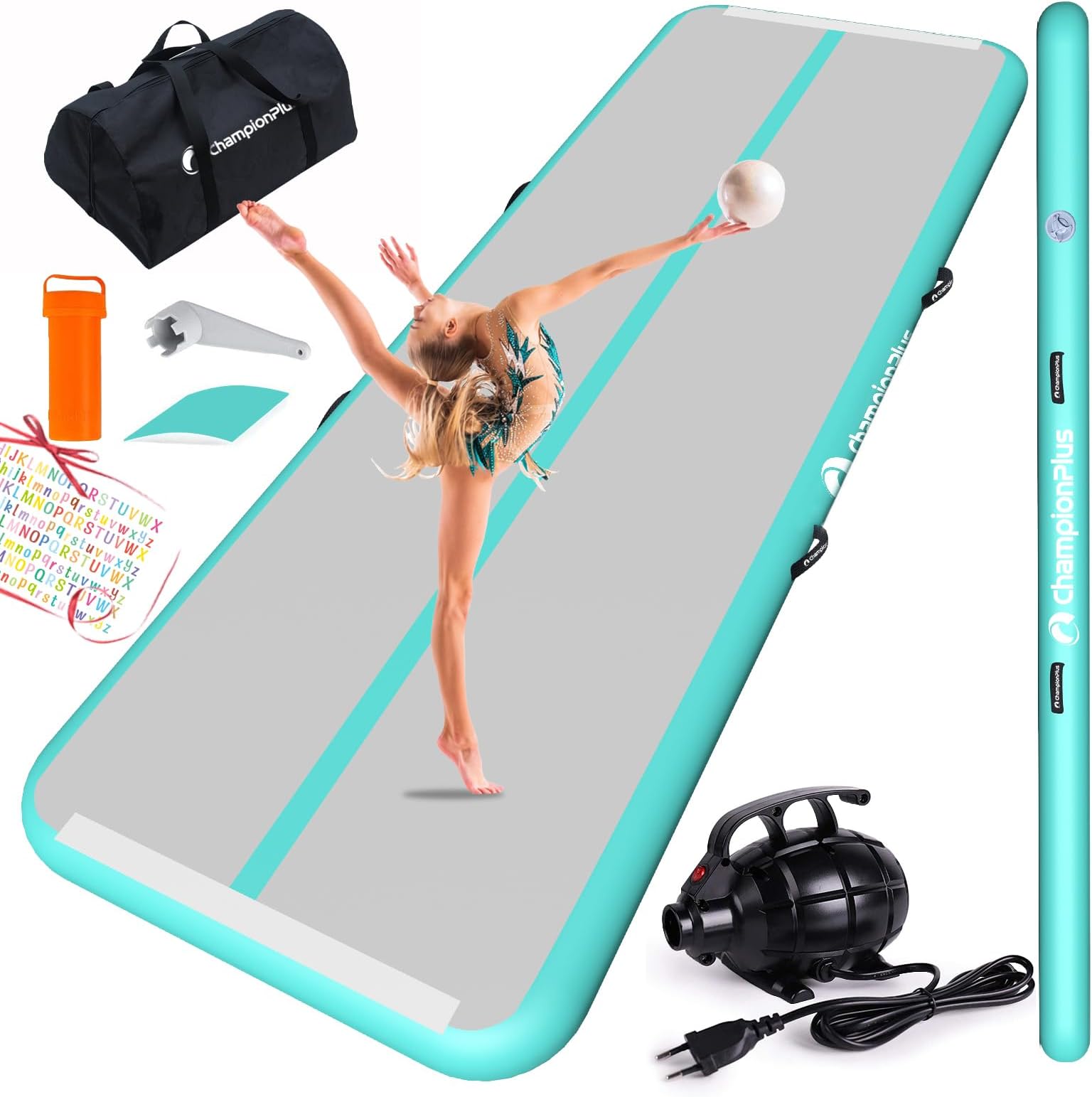 Inflatable Air Tumbling Mat Gymnastics Tumble track 4/8 inches Thickness Air Mats for Home Use/Training/Cheerleading/Water Yoga 10ft 13ft 16ft 20ft with Electric Air Pump