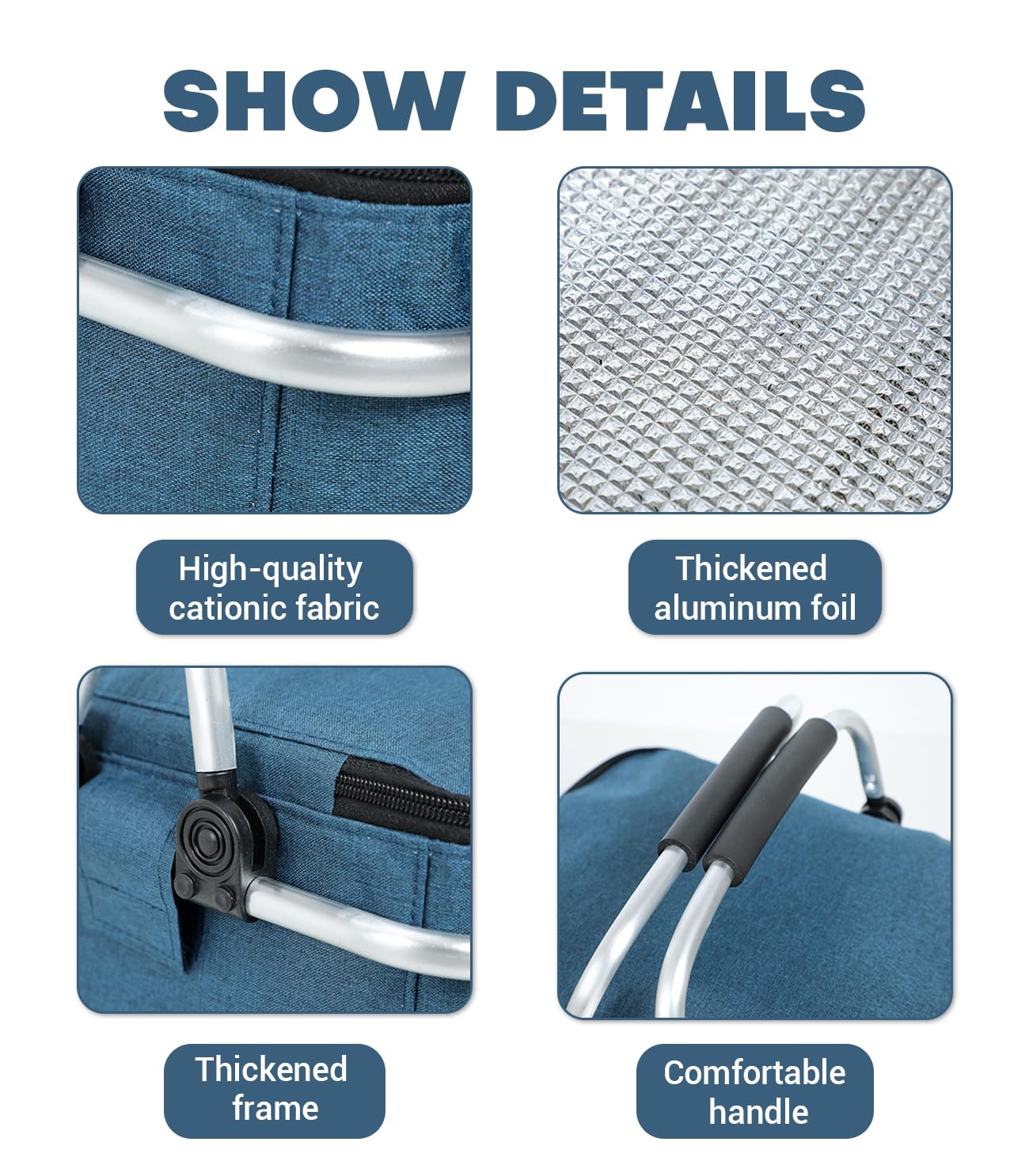 Panier à provisions pliable de 20 L, panier de transport familial, panier de pique-nique isotherme avec poignées rembourrées pour voyage, pique-nique, shopping (bleu)