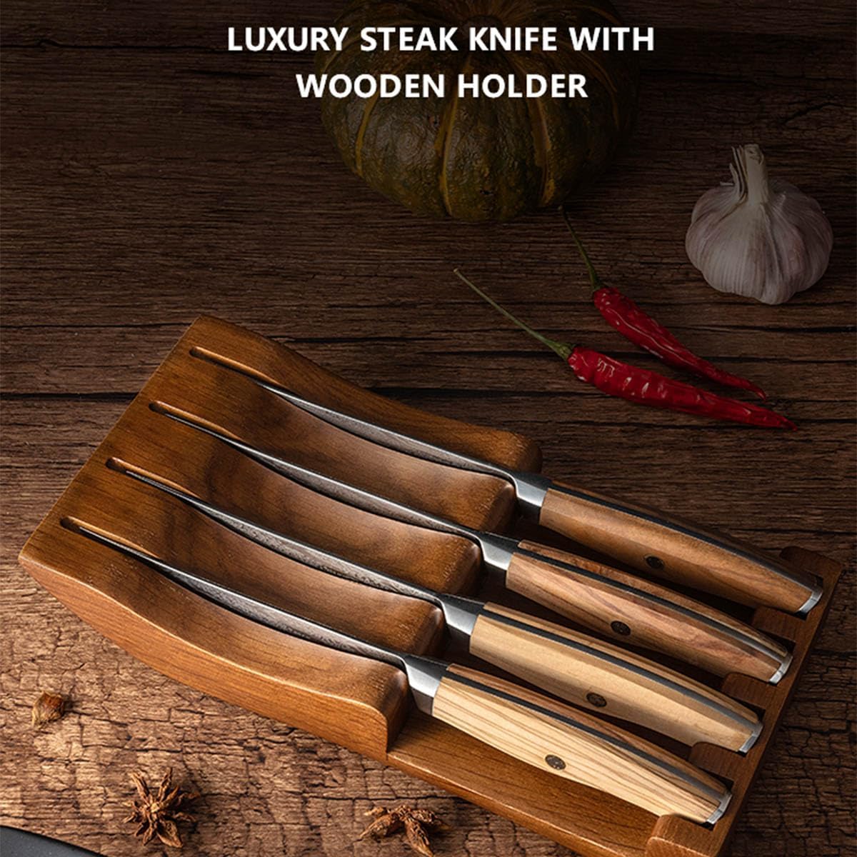 Steak Knife Set of 6,Professional Knives for Steak,VG10 Damascus Steak Set,Damascus Pattern Full Tang Design,Razor-Sharp Dinner Knives with Wooden Box