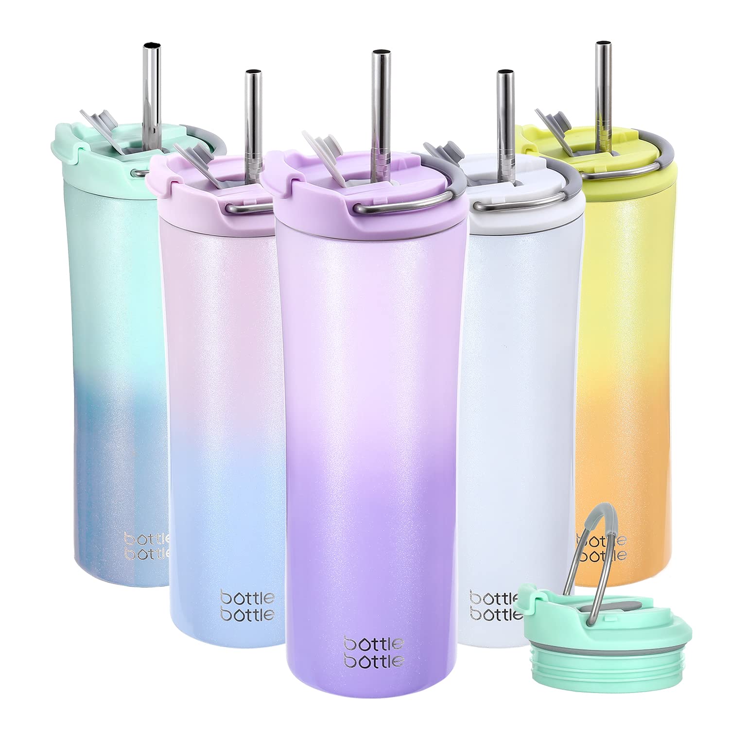 BOTTLE BOTTLE 18 oz Insulated Coffee Tumblers with Dual-use Lid and Straw Double Walled Iced Travel Coffee Mug for Woman and Man Stainless Steel Tumbler with Handle(Purple Gradient）