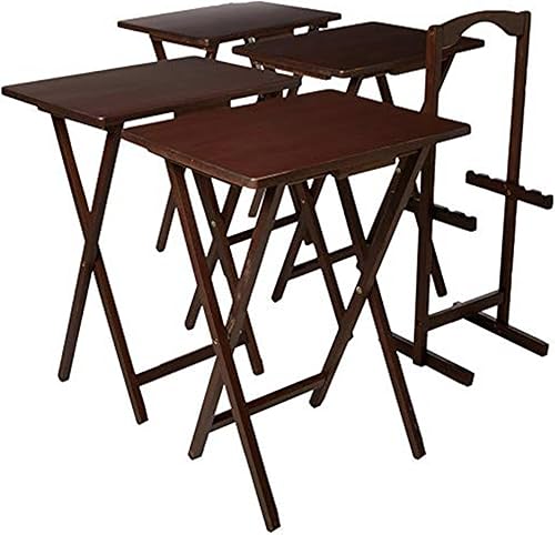 PJ Wood Amplio juego de mesa de madera plegable moderna multifuncional con estante de almacenamiento compacto, nogal, (paquete de 5)