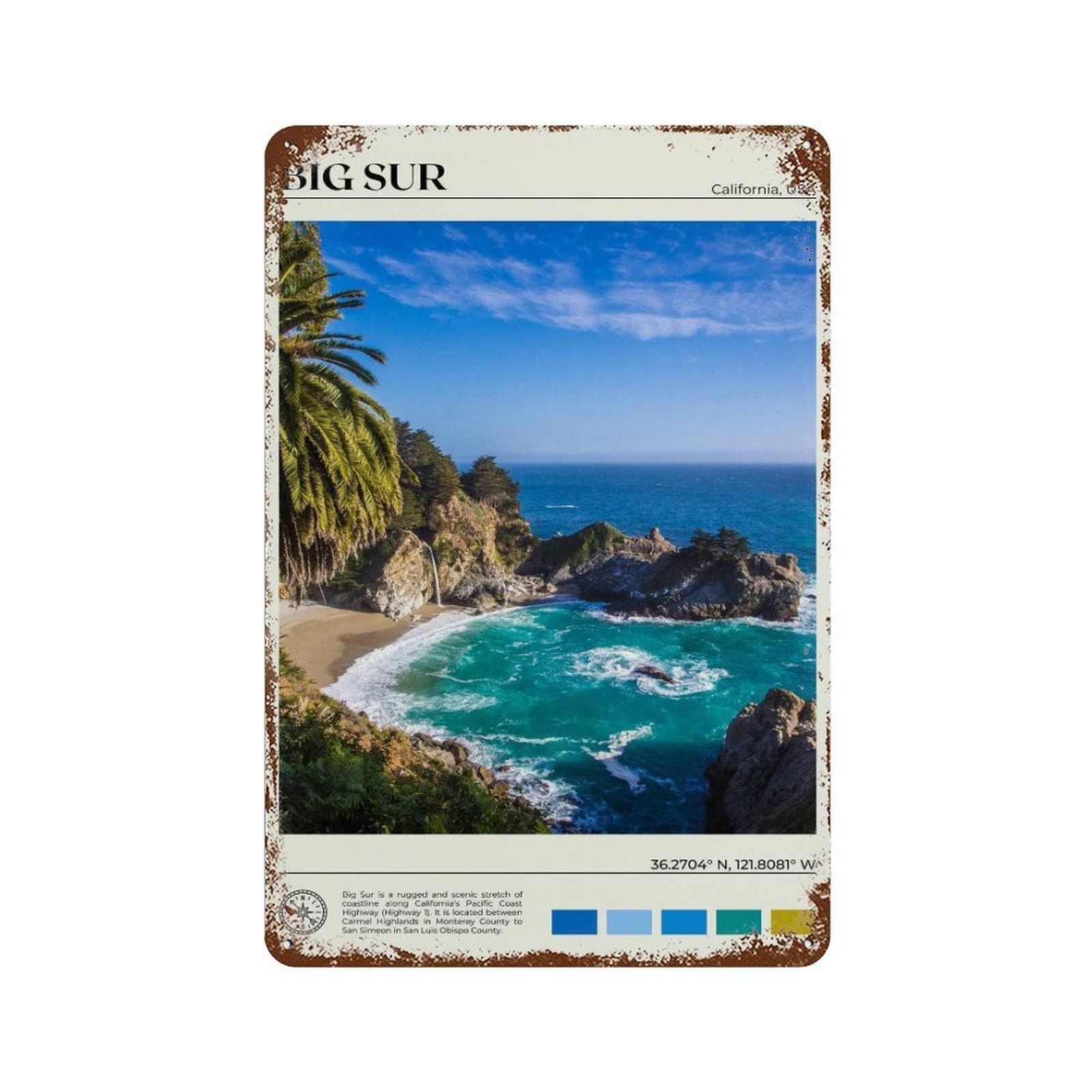 xiaoxiaoshen Real Photo Big Sur Decor California Wall Decor Art Metal Tin Poster Modern Home Decor Art Home Bar Shop Decorations Vintage Sign 30x20cm