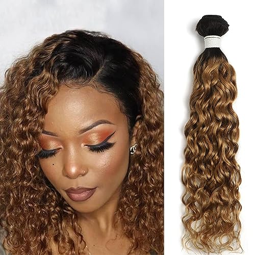 X-TRESS 1 paquete de cabello humano ondulado degradado 1b27, paquetes de cabello rizado rubio degradado 100% cabello humano (20 pulgadas, T1B27#