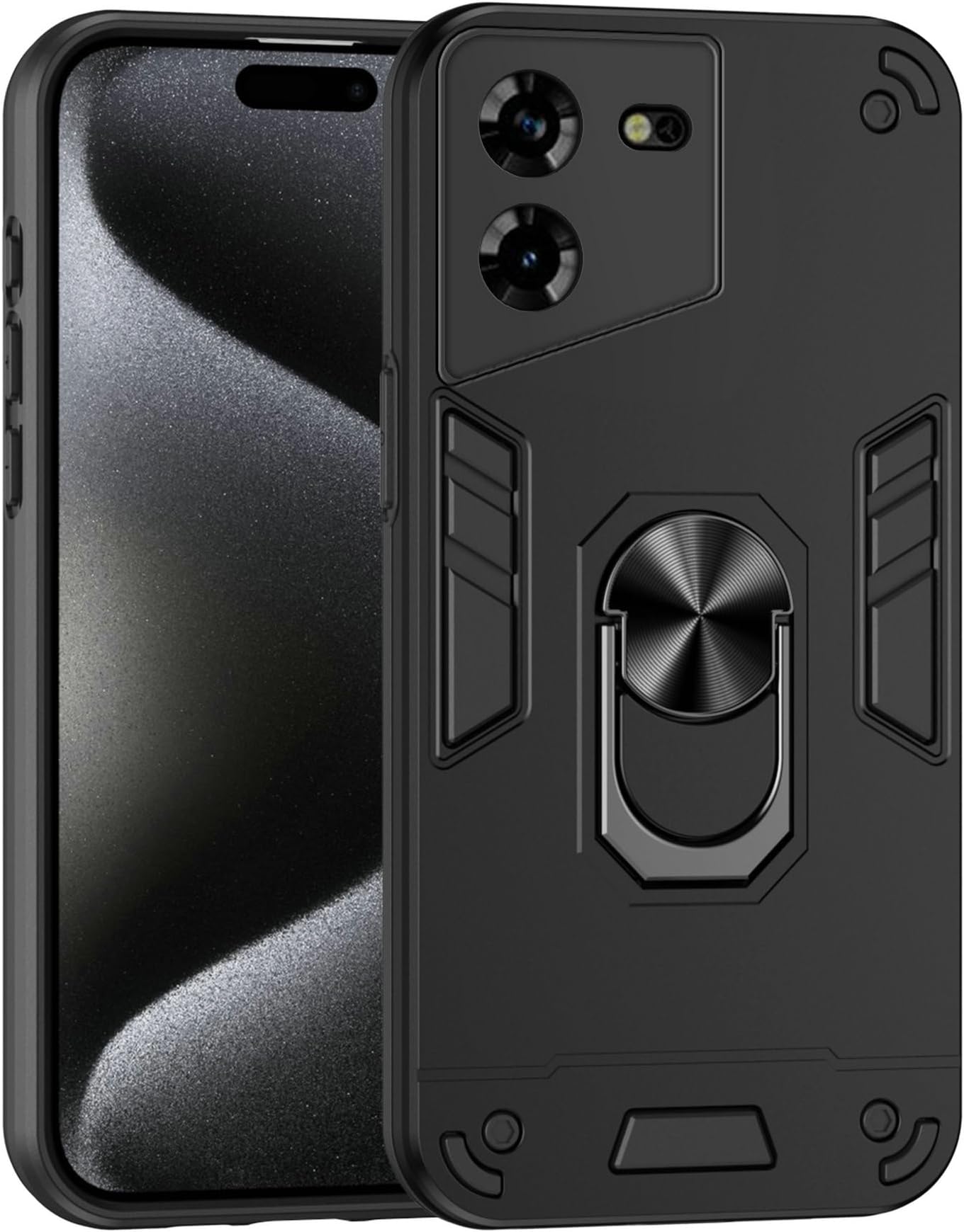 Compatible for Tecno Pova 5 Case,Built-in Stand Shockproof and Drop-Proof Compatible with Tecno Pova 5 LH7n Phone Case Cover Black