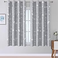 Vista 17 de WUBODTI Cortinas opacas de estrella azul marino para habitación de niños, juego de 2 paneles de 63 pulgadas de largo, cortinas cortas con estampado
