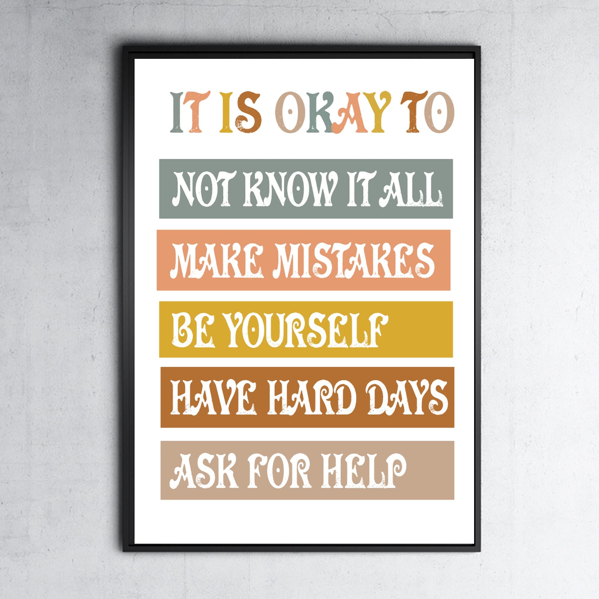 HOUVSSEN It is Okay Poster Boho Classroom Decor Classroom Poster Classroom Back to School Poster Be Yourself Playroom Decor Teacher Gift Metal Tin Signs 8x12 Inch Tin Sign/Poster Metal