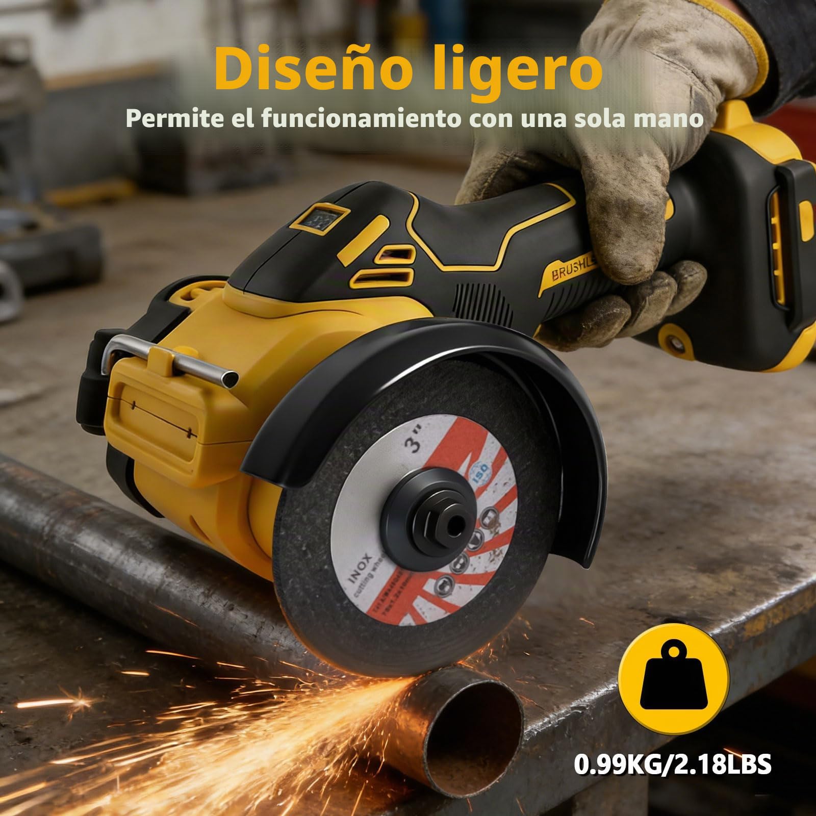 Amoladora angular inalámbrica para Dewalt 18/20 V, mini amoladora angular sin escobillas 20000 RPM 75 mm, herramienta de ángulo pequeño con 2 discos para cortar, pulir y esmerilar (para Dewalt)