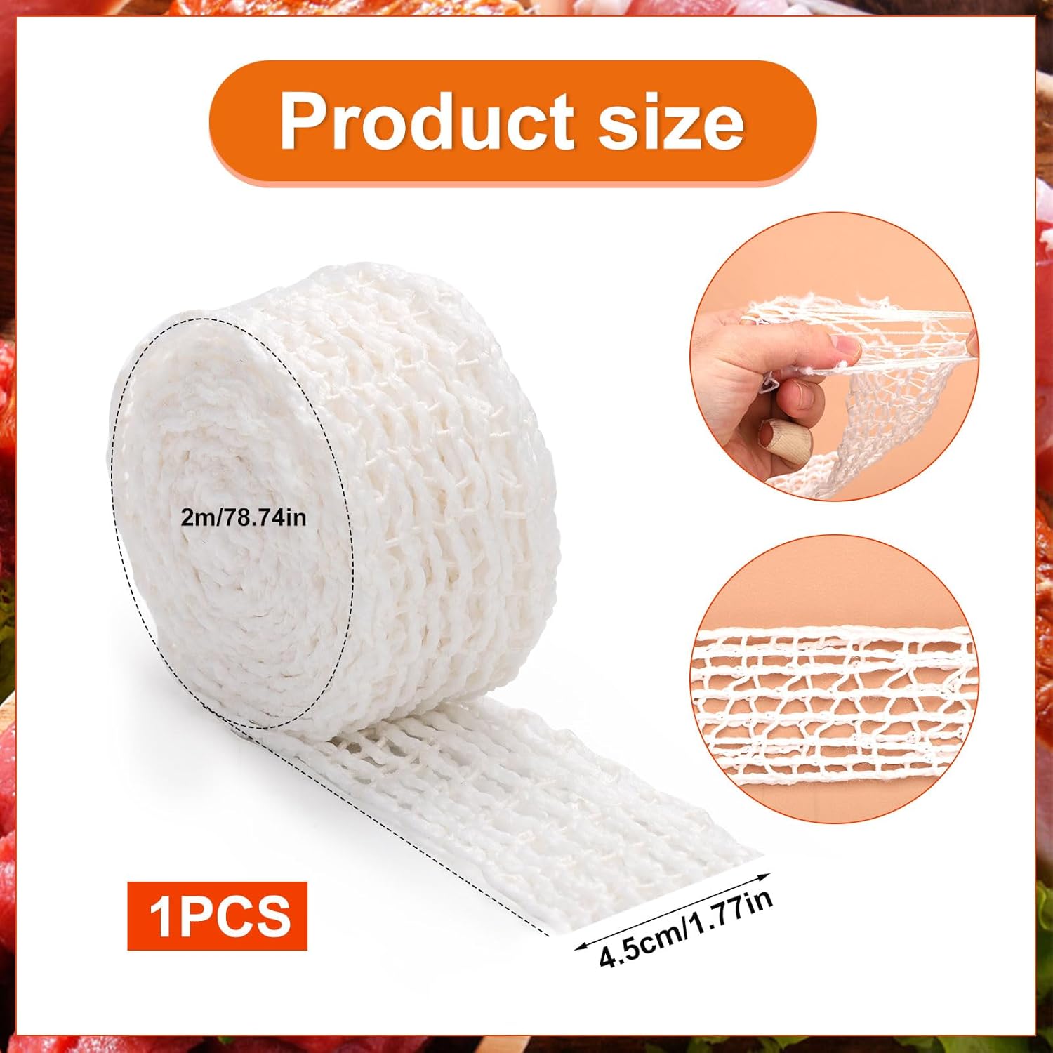 2m Meat Netting Roll, 16 Hole Elastic Ham Netting Smoked Meat Poultry Ham Sock Netting Beef Netting Precut Butcher Twine Netting for Delicious Meat Sausage Making