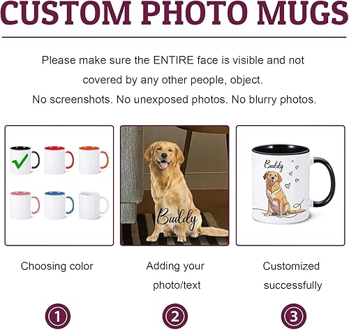 Miniatura 5 de Taza personalizada para perro, taza de café personalizada con nombre de foto de mascota, tazas de cara de perro de 11 onzas, taza personalizada para