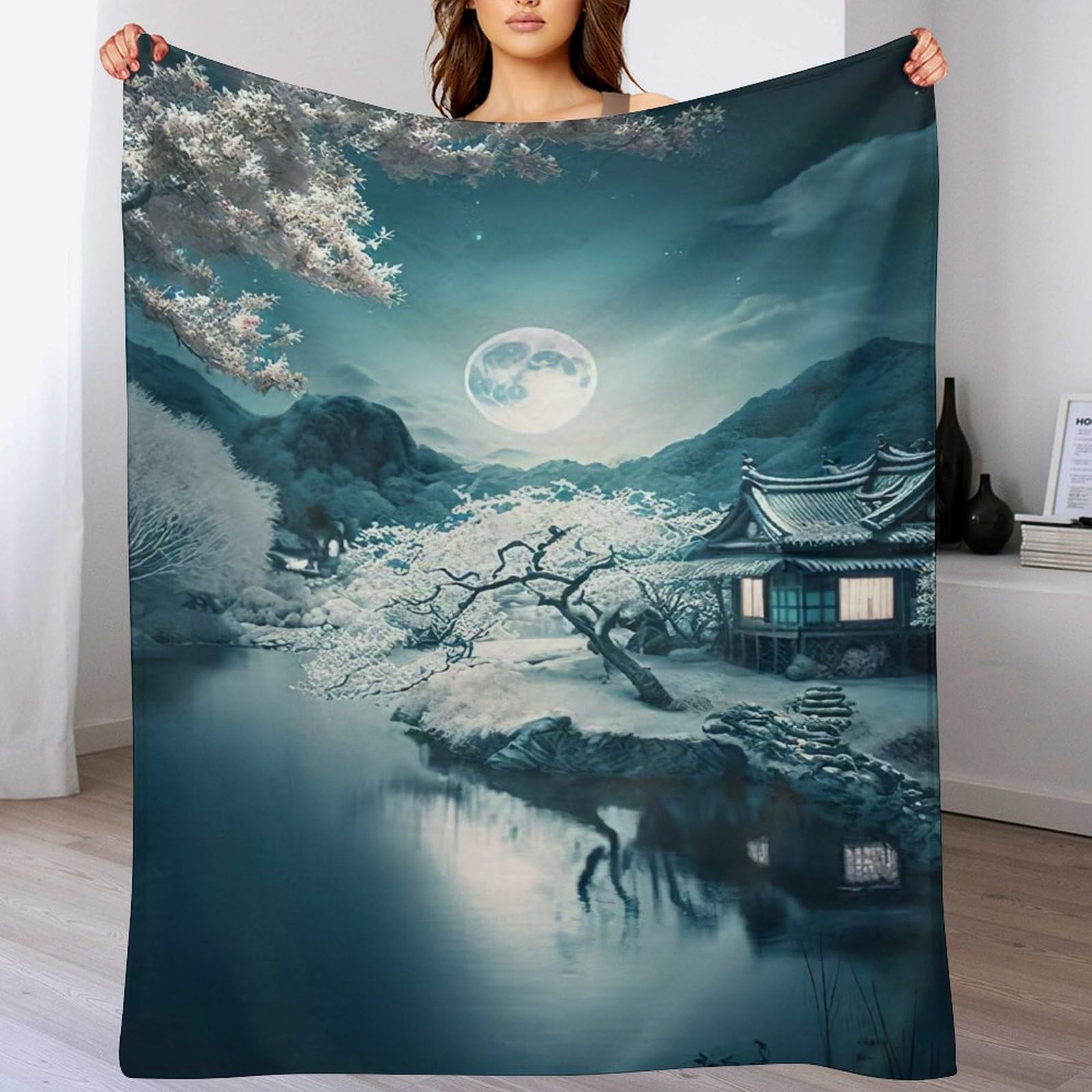 Couverture flanelle cerisier japonais 180x200 cm au toucher doux premium