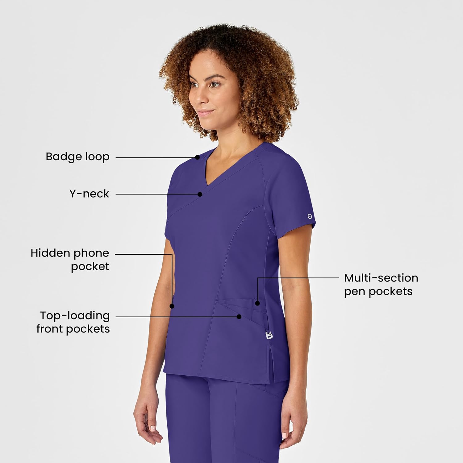 Wink W123 Women's Mock Wrap Scrub Top, Grape, 2XS