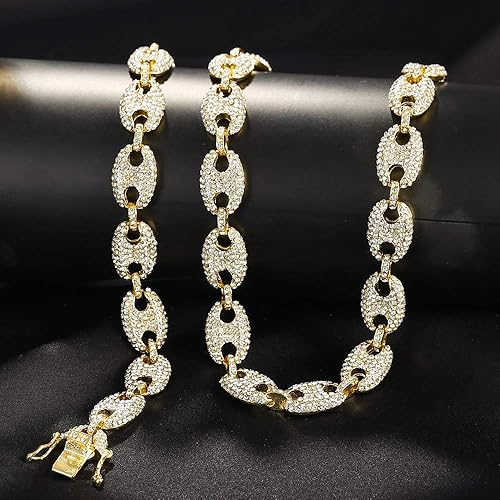 Miniatura 4 de Cadena de eslabones cubanos de oro marinero para hombre, collares de cadena de eslabones cubanos de grano de café con diamantes de plata, cadenas de