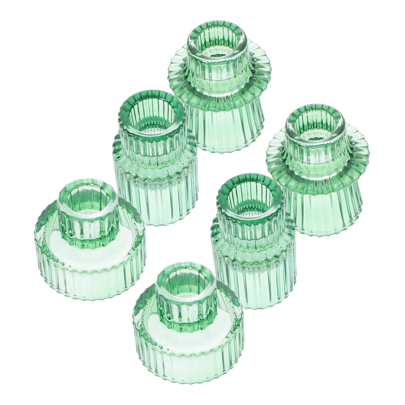Portavelas de Cristal Verde en Relieve, Juego de 6 Piezas