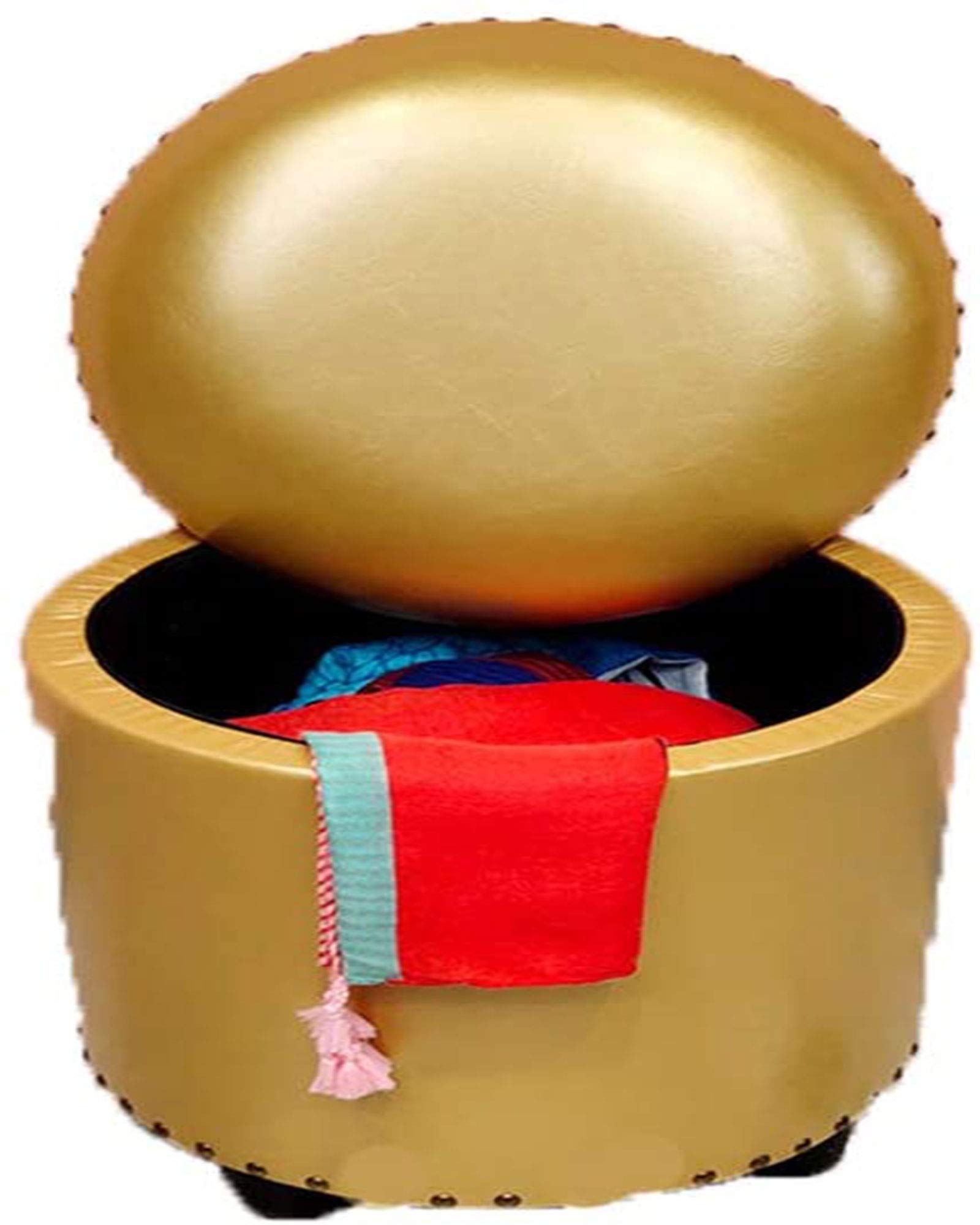 Repose-pieds boîte de rangement ottoman rond en métal or pour salon et chambre