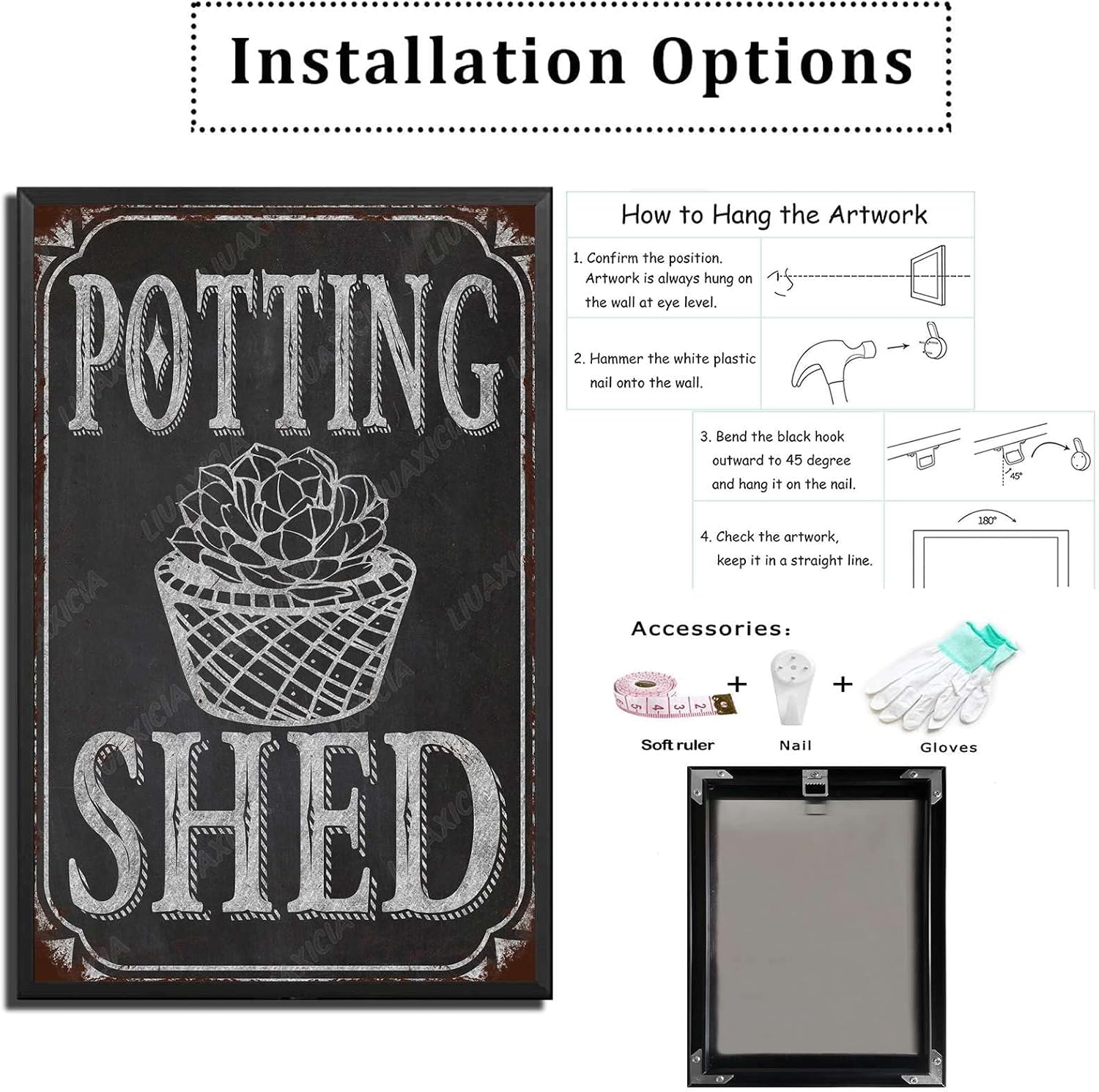 LIUAXICIA Metal Signs Vintage Funny Potting Shed Rustic Garden Flowers Retro Metal Tin Sign Vintage Style Signs Wall Signs Cafe and bar Wall Hanging 12x16 inch-Tin Sign Black Metal Framed