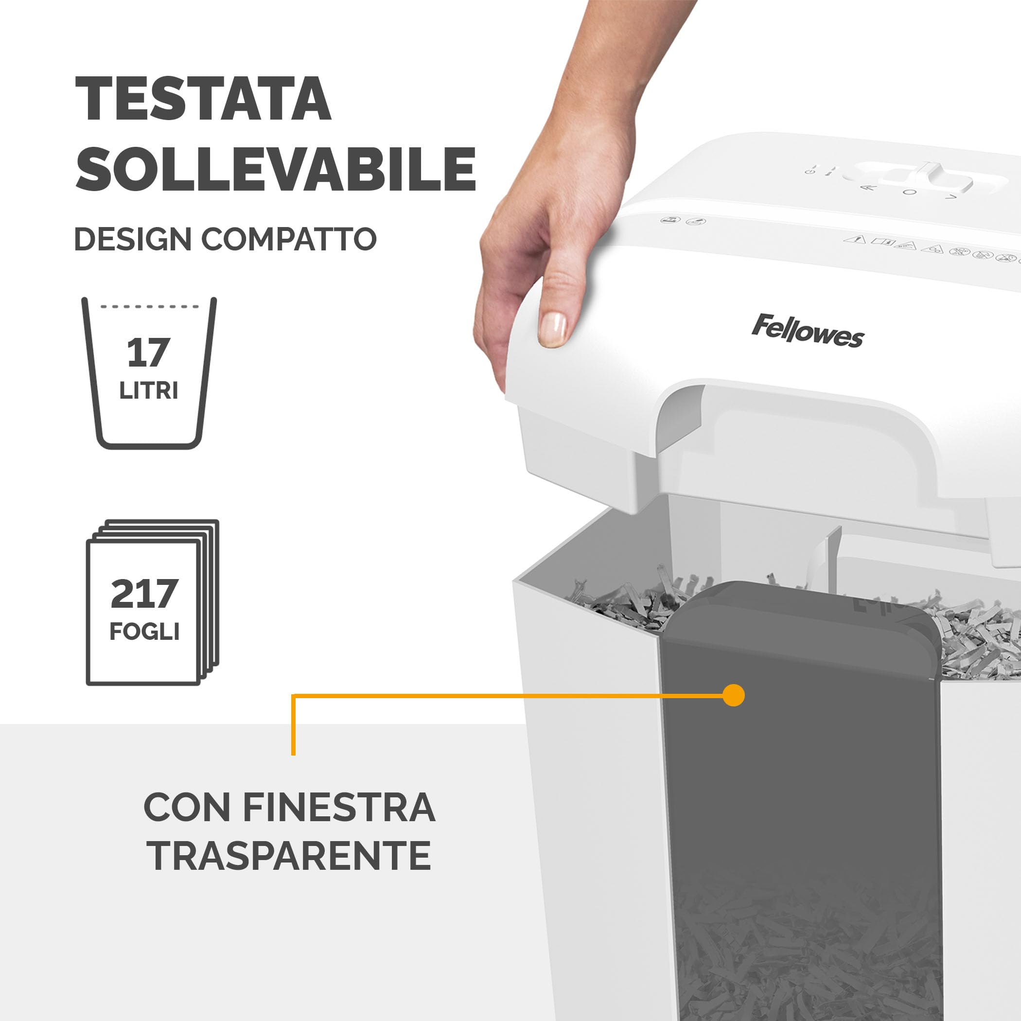 Fellowes distruggi documenti a frammento LX50, 9 fogli, per casa e piccolo ufficio, uso personale, cestino da 17 litri, distruggidocumenti con blocco di sicurezza, bianco