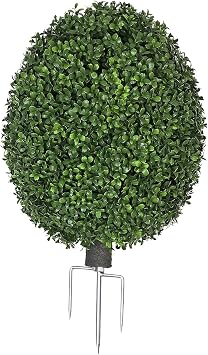 26 Inch Artificial Boxwood Topiary Shrubs, UV Resistant Artificial Outdoor Flowers, Waterproof Oval-Shaped Fake Evergreen Bushes for Garden Front Porch Patio Indoor Use 1, 26"