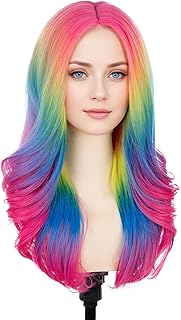 BERON Women Rainbow Wig Long Colorful Wavy Curly Wig for Girls Adult Mul...