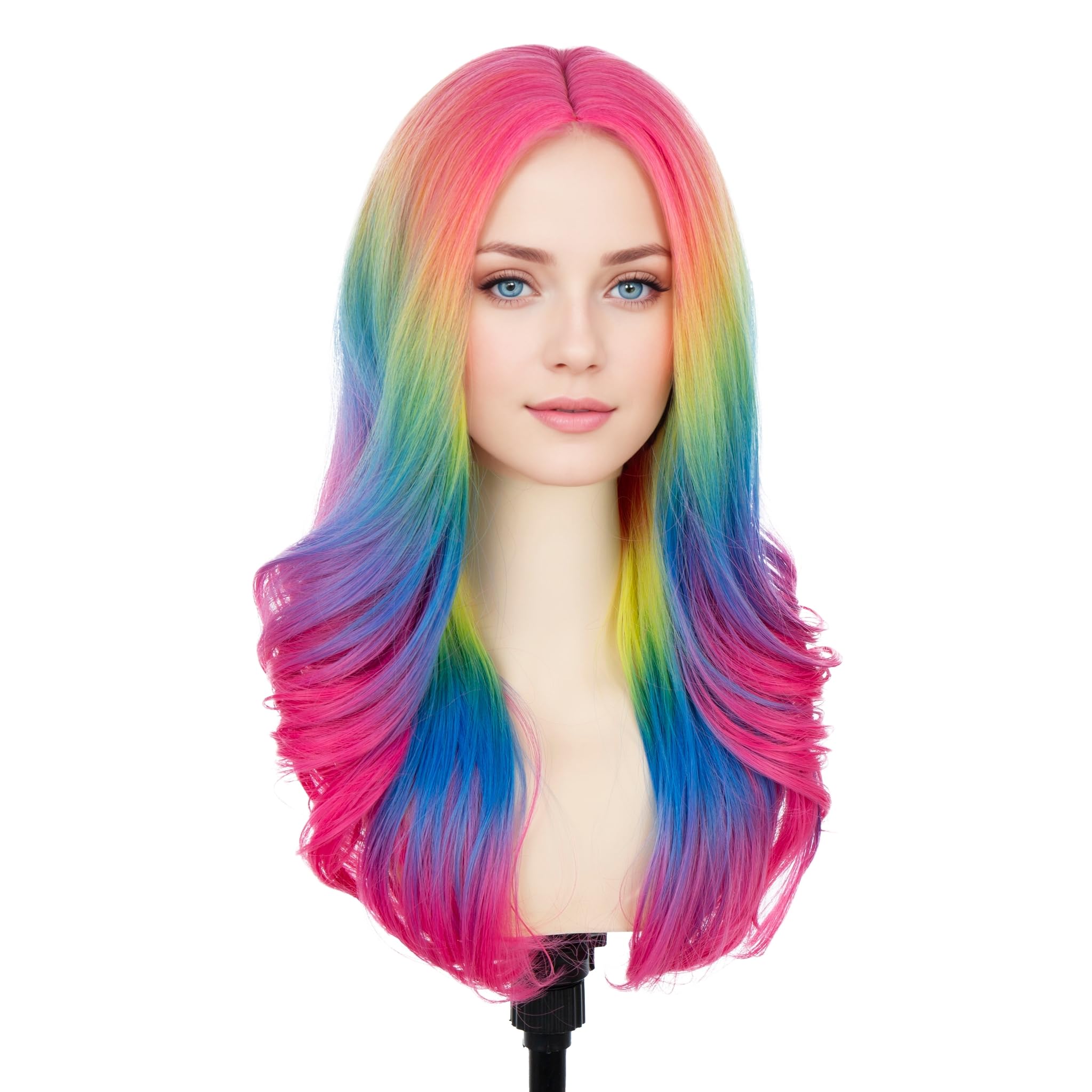 Amazon.com: BERON Women Rainbow Wig Long Colorful Wavy Curly  display picture 2