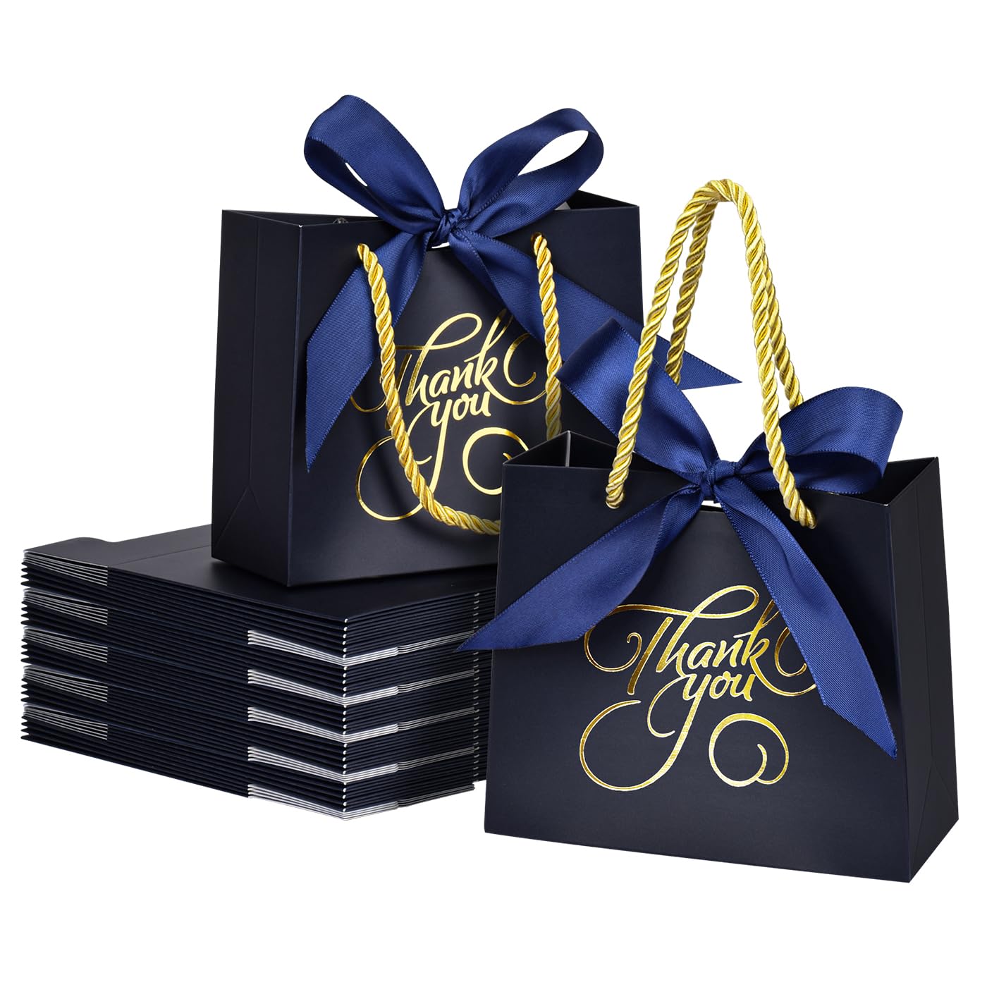 DECHISY 50 Pack Small Thank You Bags with Handles, 5.5x2.5x4.7 Inch, Blue Gift Bags for Bridal Shower, Birthday, Baby Shower, Wedding