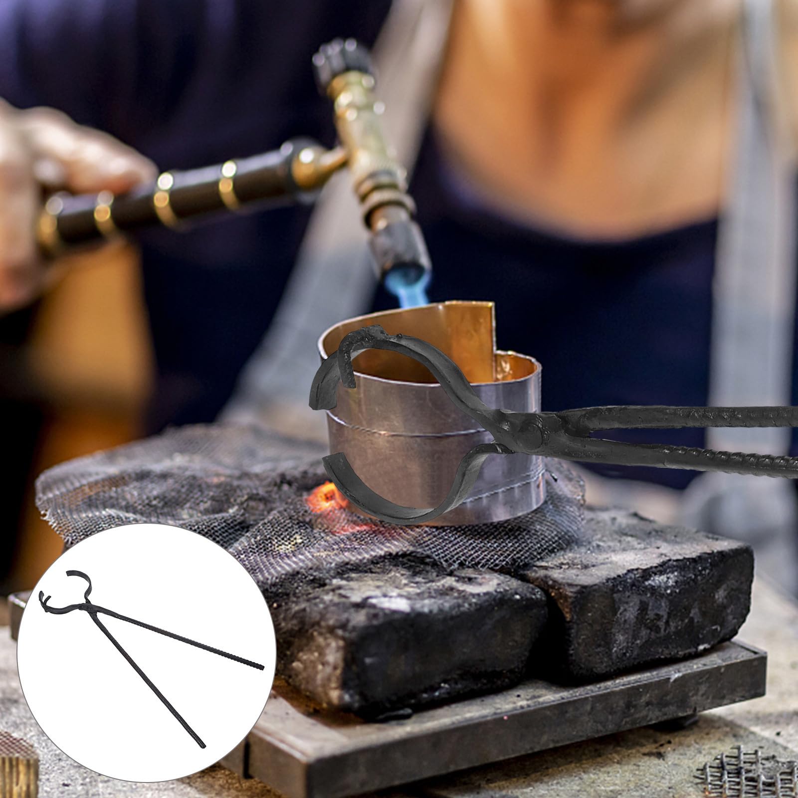 VILLCASE Pinza per Fusione di Gioielli in Acciaio al Carbonio Nero Resistente al Calore per Argento e Rame, per Ambienti Professionali e Piccoli Laboratori