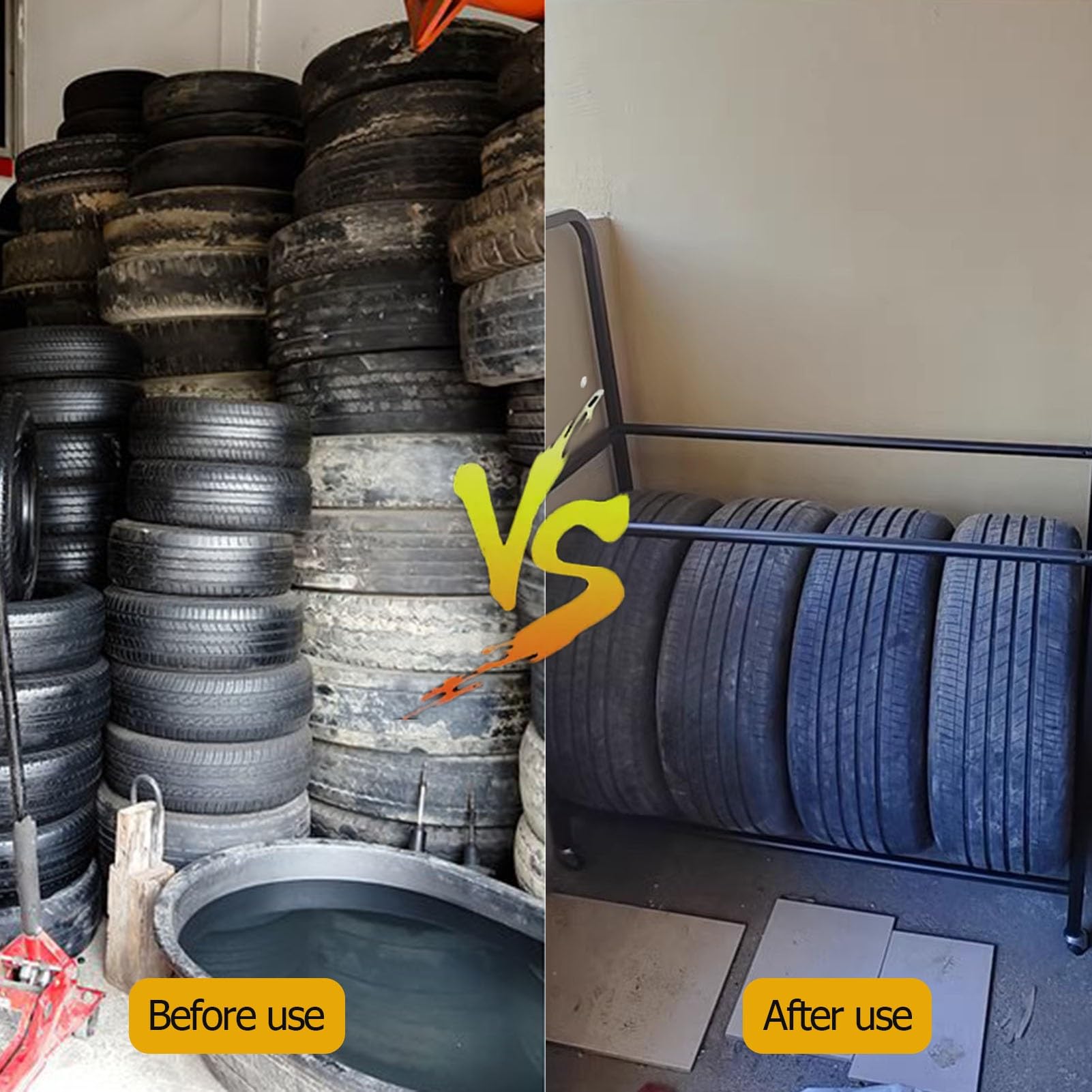 Rack di stoccaggio di pneumatici da garage resistente su ruote, carrello organizer per pneumatici invernali salvaspazio per casa, negozi di auto e concessionari di auto