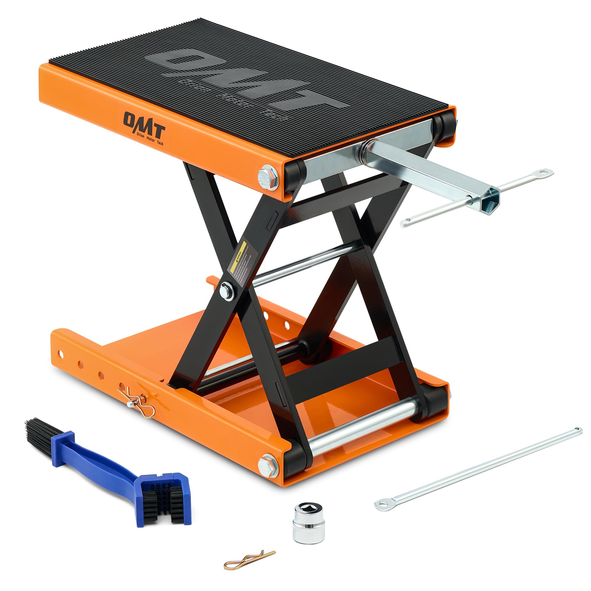 Orion Motor Tech Cric à Ciseaux pour Motos Capacité 500kg Hauteur de Levage 9,5-37 cm Support de Plateforme Élévatrice Caoutchouc Antidérapant, Entretien pour Motos VTT Scooter Touring Cruiser, Orange