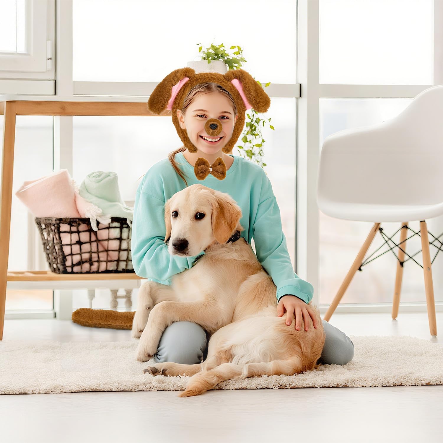 4Pcs Lion Costume, Brown Ears Headband & Tail Nose Paw Glove, Halloween Lion Cosplay Costume Accessories for Party - Image 2