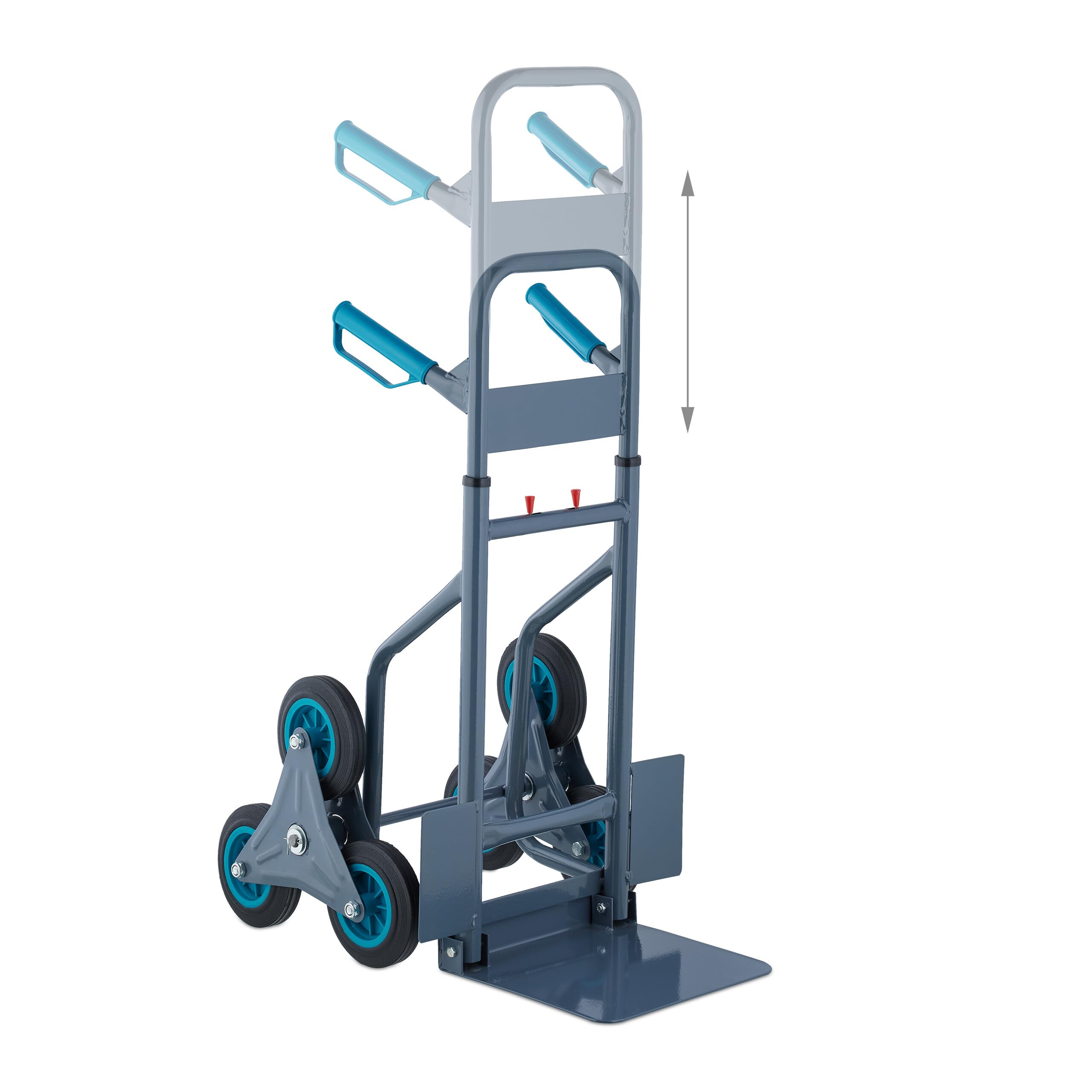 Relaxdays Carretilla Sube Escaleras, Carro Transporte Plataforma Plegable, hasta 200 kg, Altura Regulable, Gris/Azul